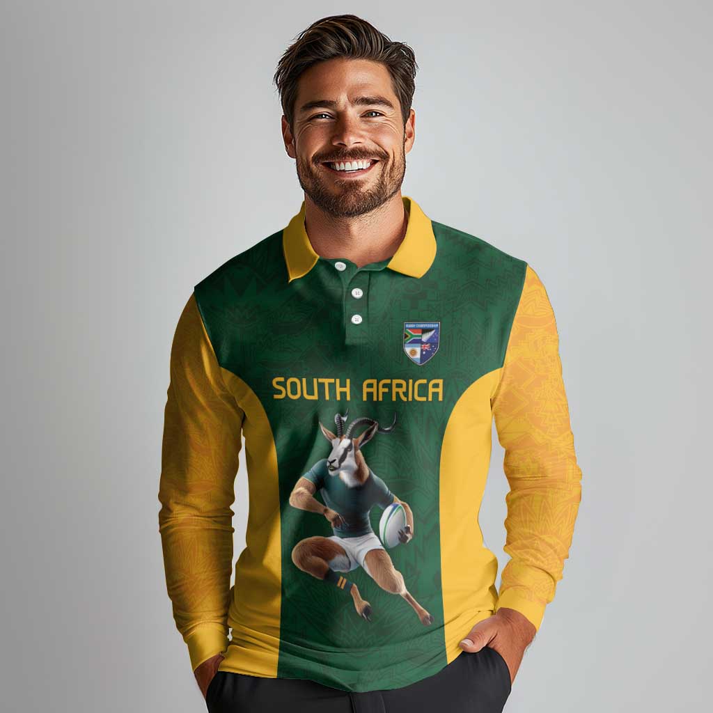 South Africa Rugby Custom Long Sleeve Polo Shirt Glory Be To Springboks - Wonder Print Shop