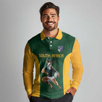 South Africa Rugby Custom Long Sleeve Polo Shirt Glory Be To Springboks - Wonder Print Shop