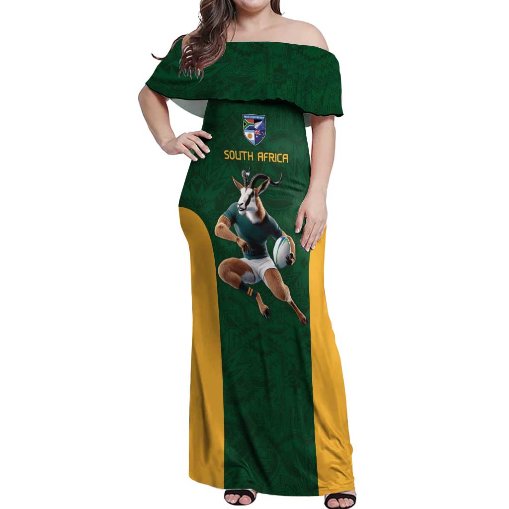 South Africa Rugby Custom Off Shoulder Maxi Dress Glory Be To Springboks - Wonder Print Shop