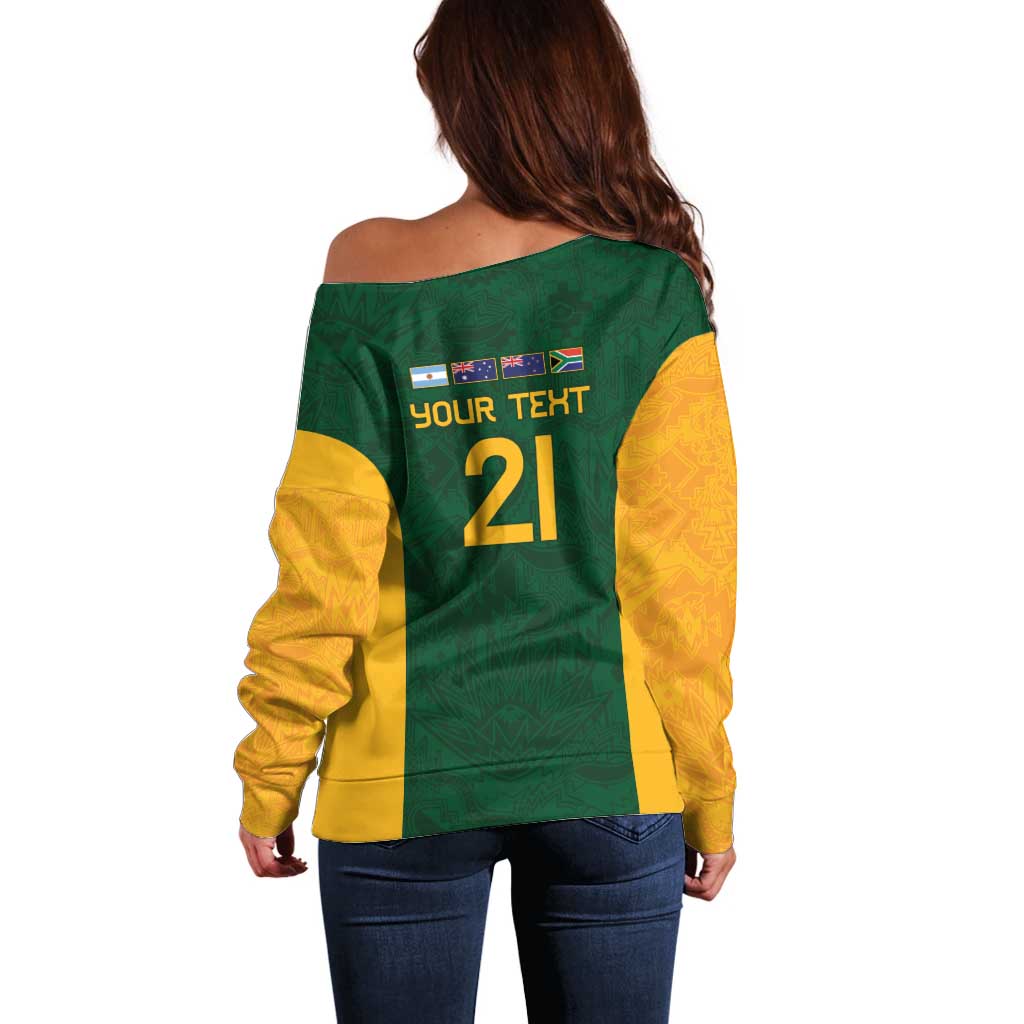 South Africa Rugby Custom Off Shoulder Sweater Glory Be To Springboks - Wonder Print Shop