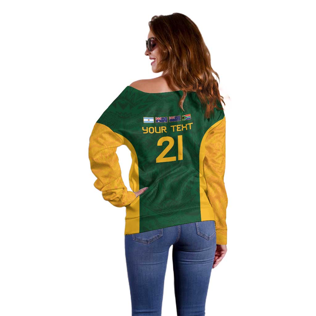 South Africa Rugby Custom Off Shoulder Sweater Glory Be To Springboks - Wonder Print Shop