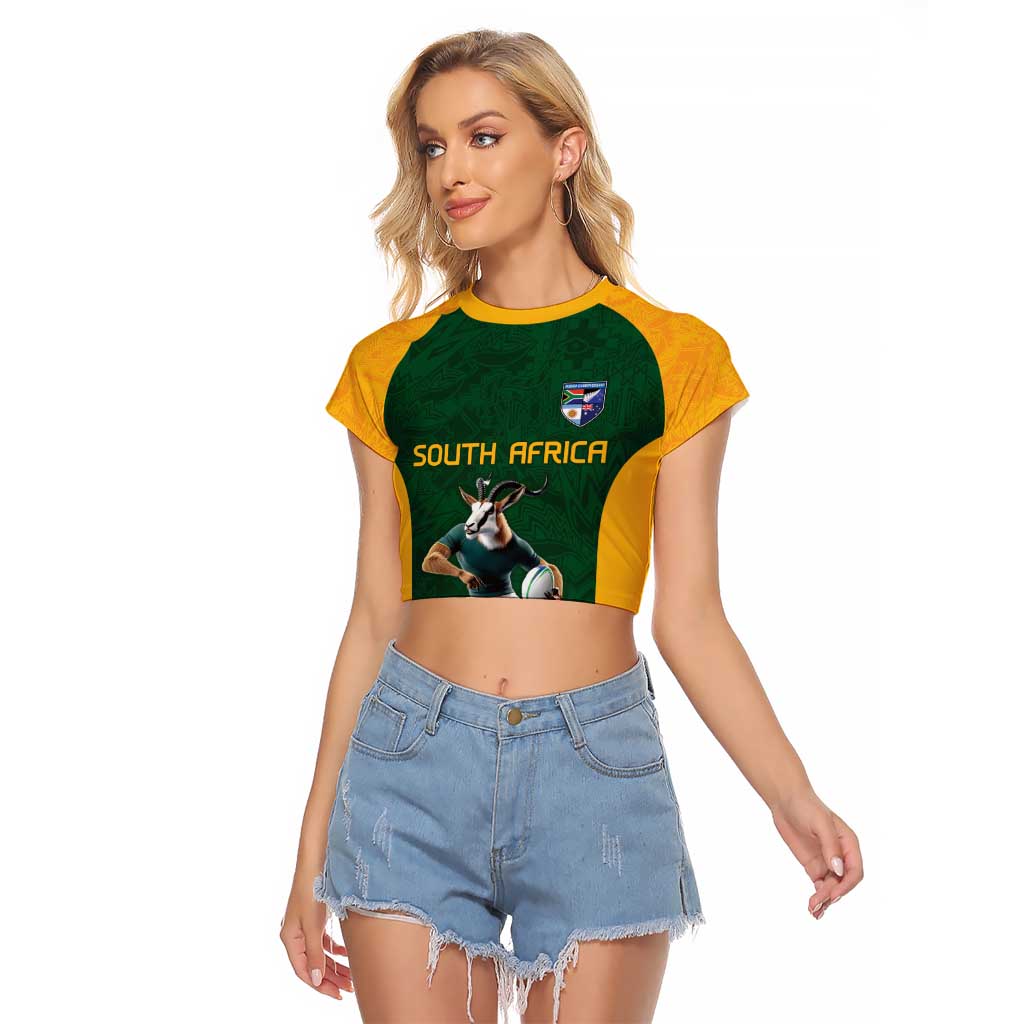 South Africa Rugby Custom Raglan Cropped T Shirt Glory Be To Springboks - Wonder Print Shop