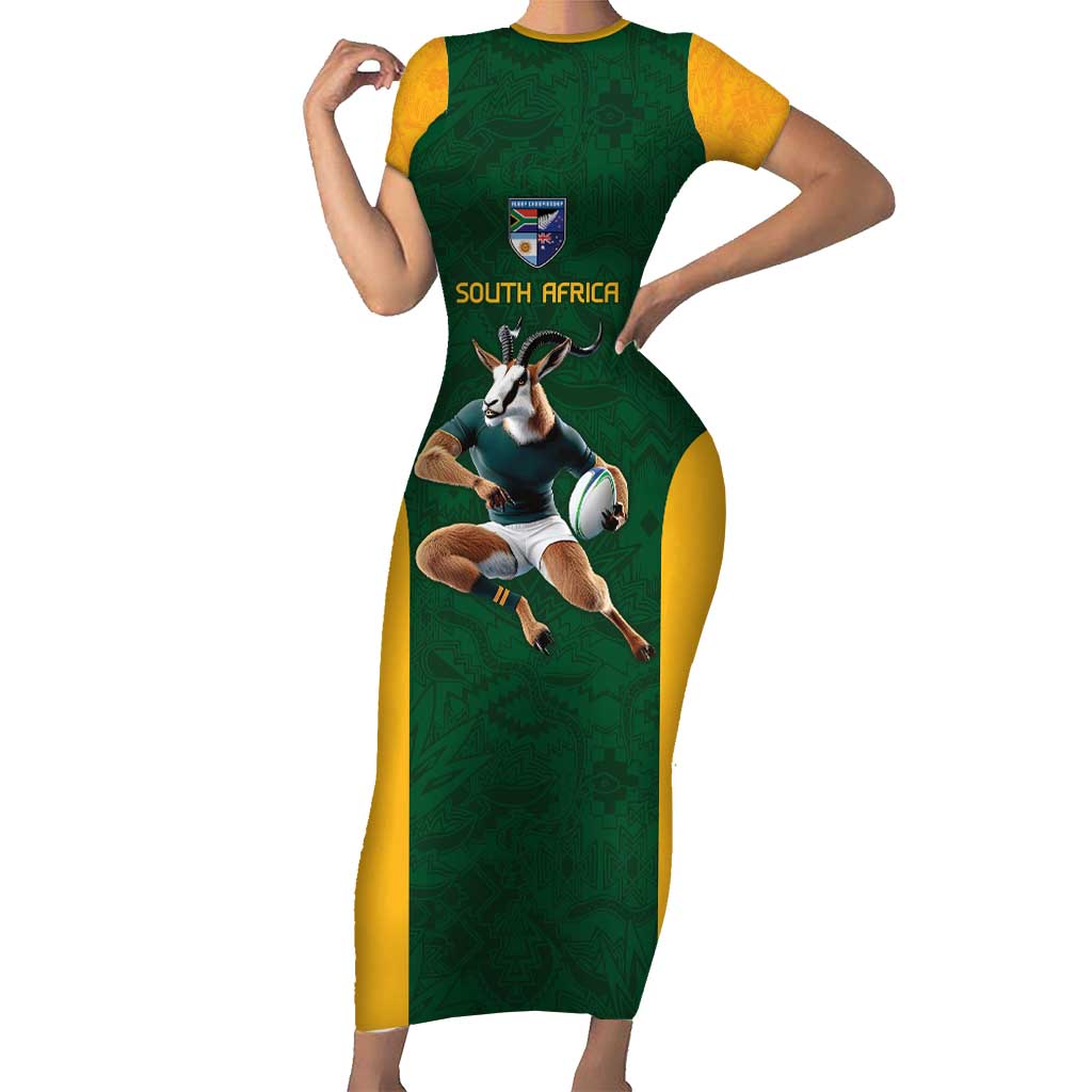 South Africa Rugby Custom Short Sleeve Bodycon Dress Glory Be To Springboks - Wonder Print Shop
