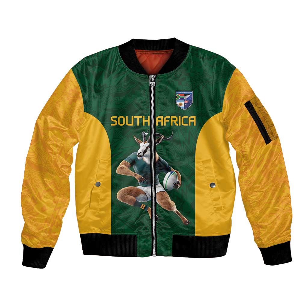 South Africa Rugby Custom Sleeve Zip Bomber Jacket Glory Be To Springboks - Wonder Print Shop