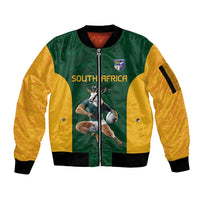 South Africa Rugby Custom Sleeve Zip Bomber Jacket Glory Be To Springboks - Wonder Print Shop