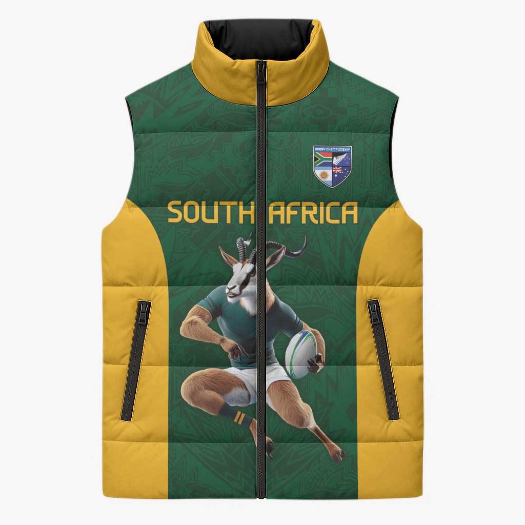 South Africa Rugby Custom Sleeveless Puffer Jacket Glory Be To Springboks - Wonder Print Shop