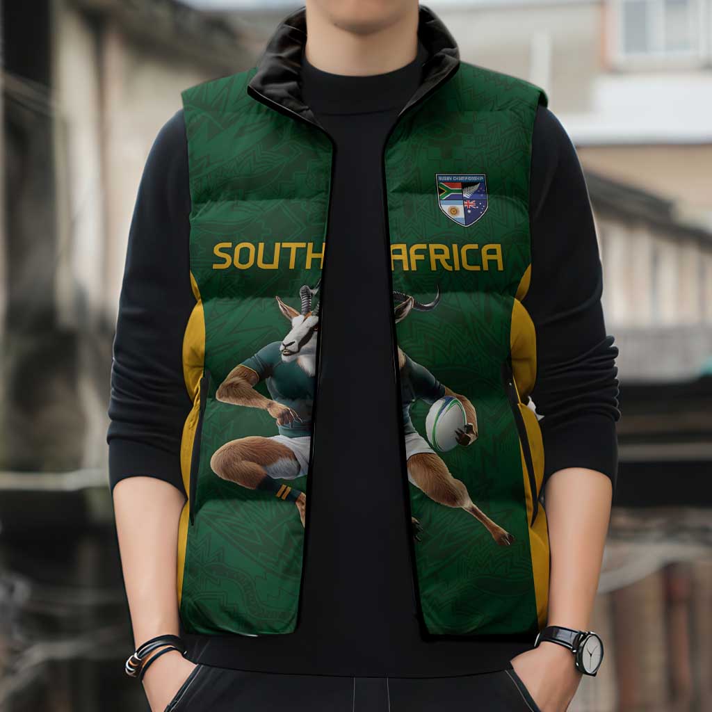 South Africa Rugby Custom Sleeveless Puffer Jacket Glory Be To Springboks - Wonder Print Shop