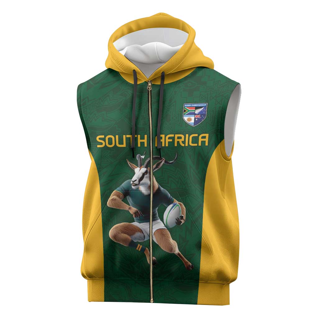 South Africa Rugby Custom Sleeveless Zip Hoodie Glory Be To Springboks - Wonder Print Shop