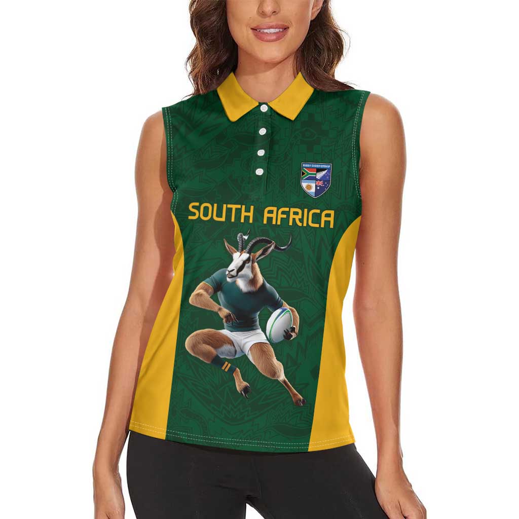 South Africa Rugby Custom Women Sleeveless Polo Shirt Glory Be To Springboks - Wonder Print Shop