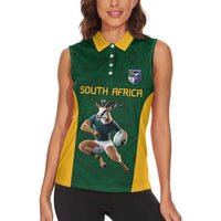 South Africa Rugby Custom Women Sleeveless Polo Shirt Glory Be To Springboks - Wonder Print Shop