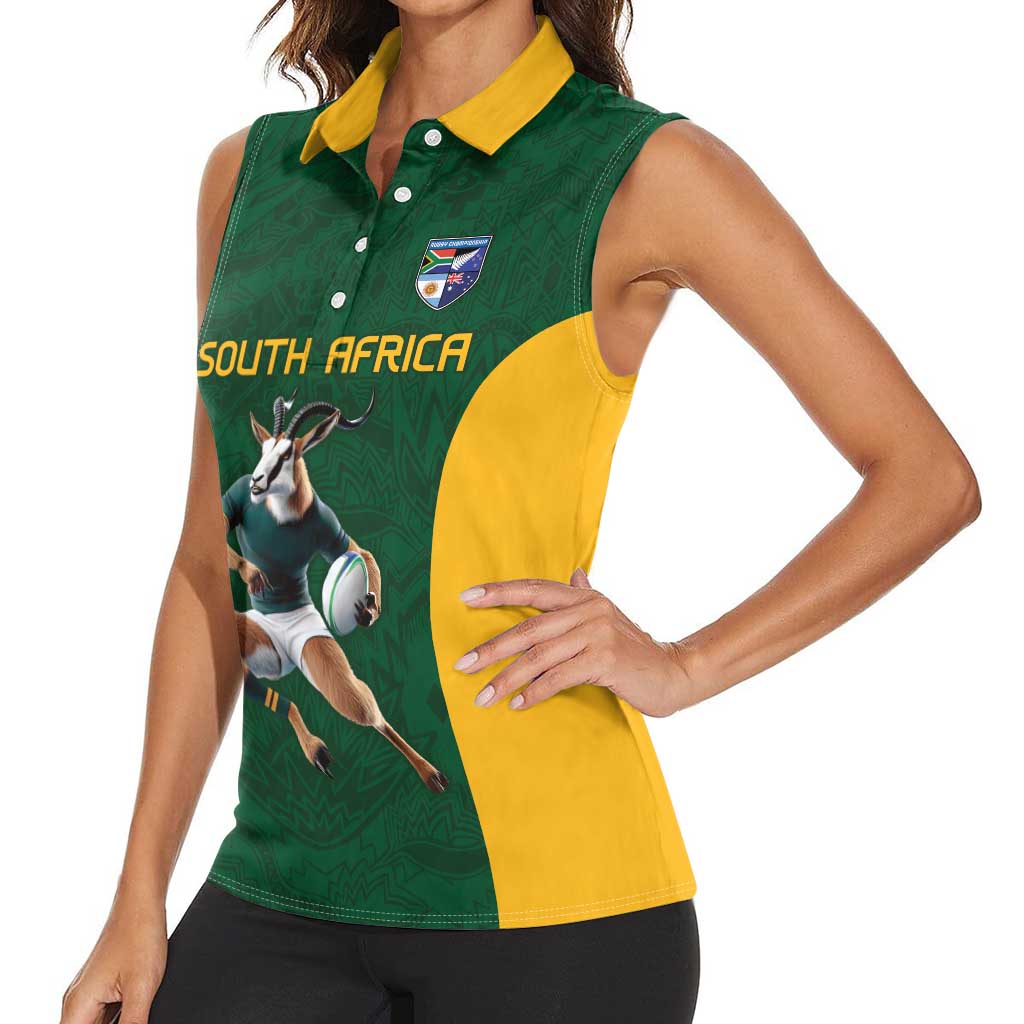 South Africa Rugby Custom Women Sleeveless Polo Shirt Glory Be To Springboks - Wonder Print Shop