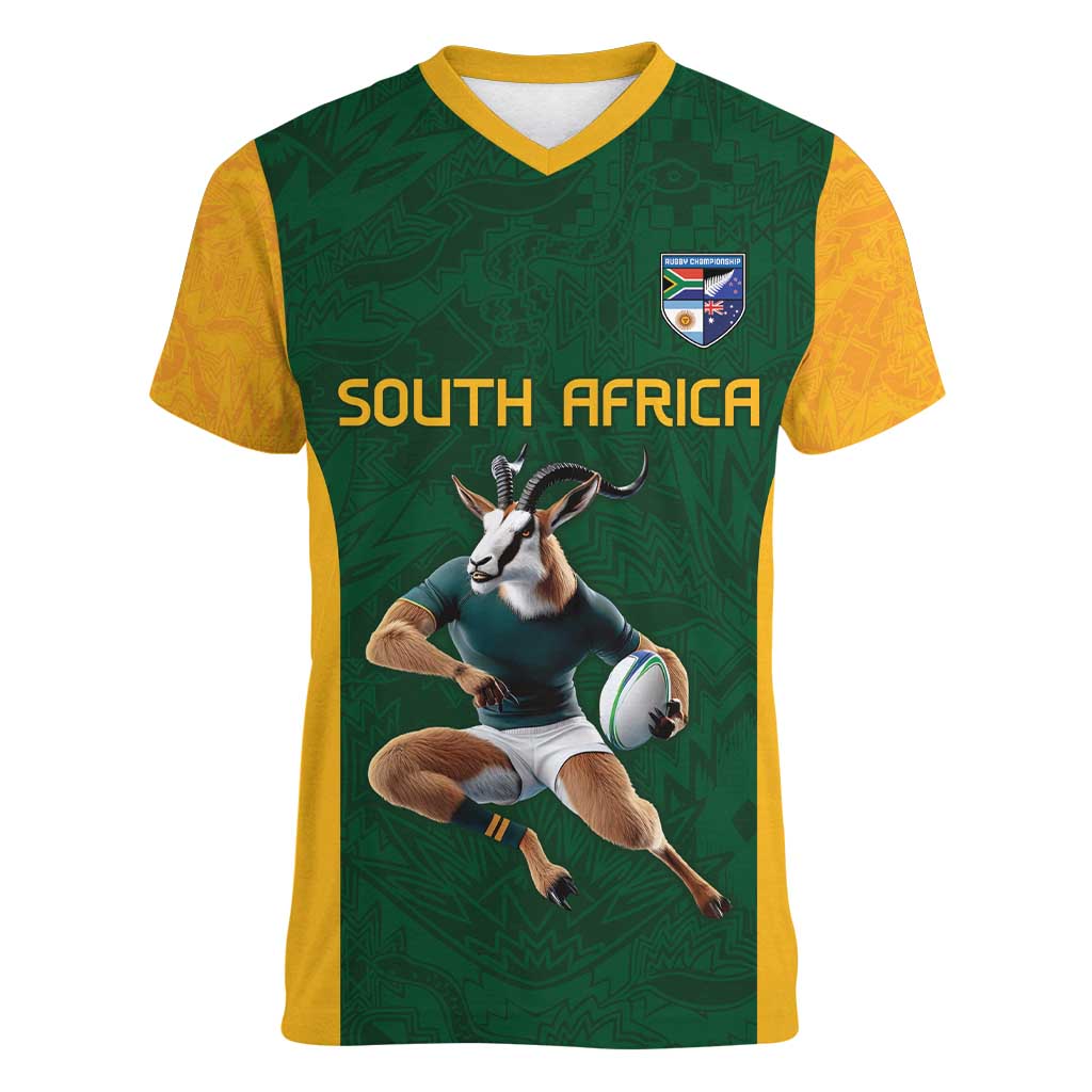 South Africa Rugby Custom Women V-Neck T-Shirt Glory Be To Springboks - Wonder Print Shop