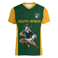 South Africa Rugby Custom Women V-Neck T-Shirt Glory Be To Springboks - Wonder Print Shop