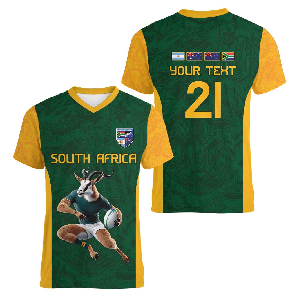 South Africa Rugby Custom Women V-Neck T-Shirt Glory Be To Springboks - Wonder Print Shop