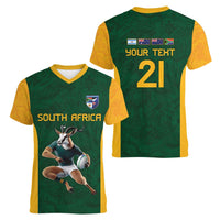 South Africa Rugby Custom Women V-Neck T-Shirt Glory Be To Springboks - Wonder Print Shop