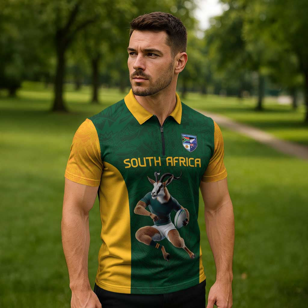South Africa Rugby Custom Zipper Polo Shirt Glory Be To Springboks - Wonder Print Shop