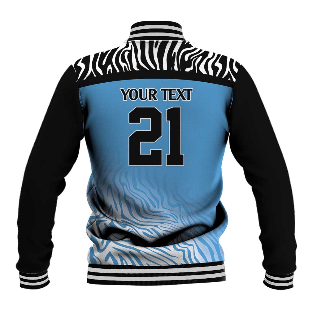 Botswana Cricket Custom Baseball Jacket Baggy Blues Zebra Skins Pattern - Wonder Print Shop