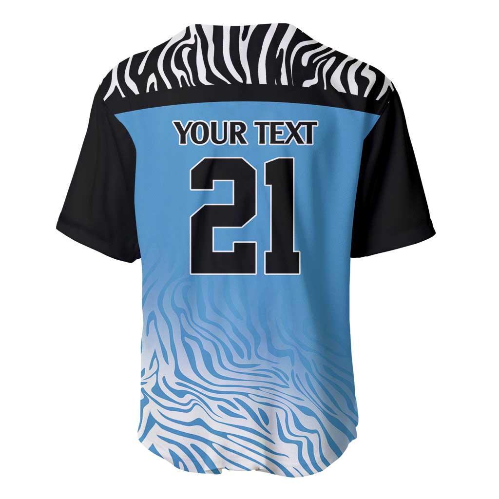 Botswana Cricket Custom Baseball Jersey Baggy Blues Zebra Skins Pattern - Wonder Print Shop