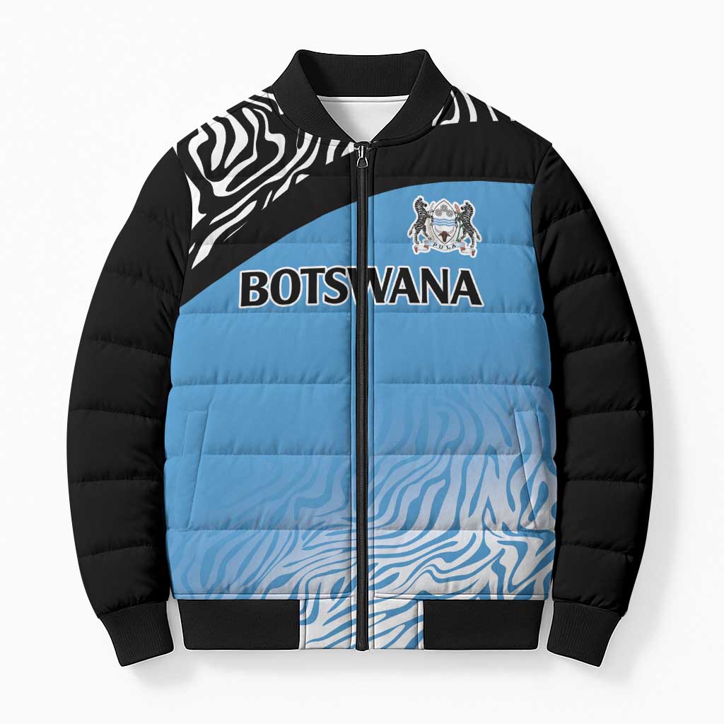 Botswana Cricket Custom Bomber Puffer Jacket Baggy Blues Zebra Skins Pattern - Wonder Print Shop