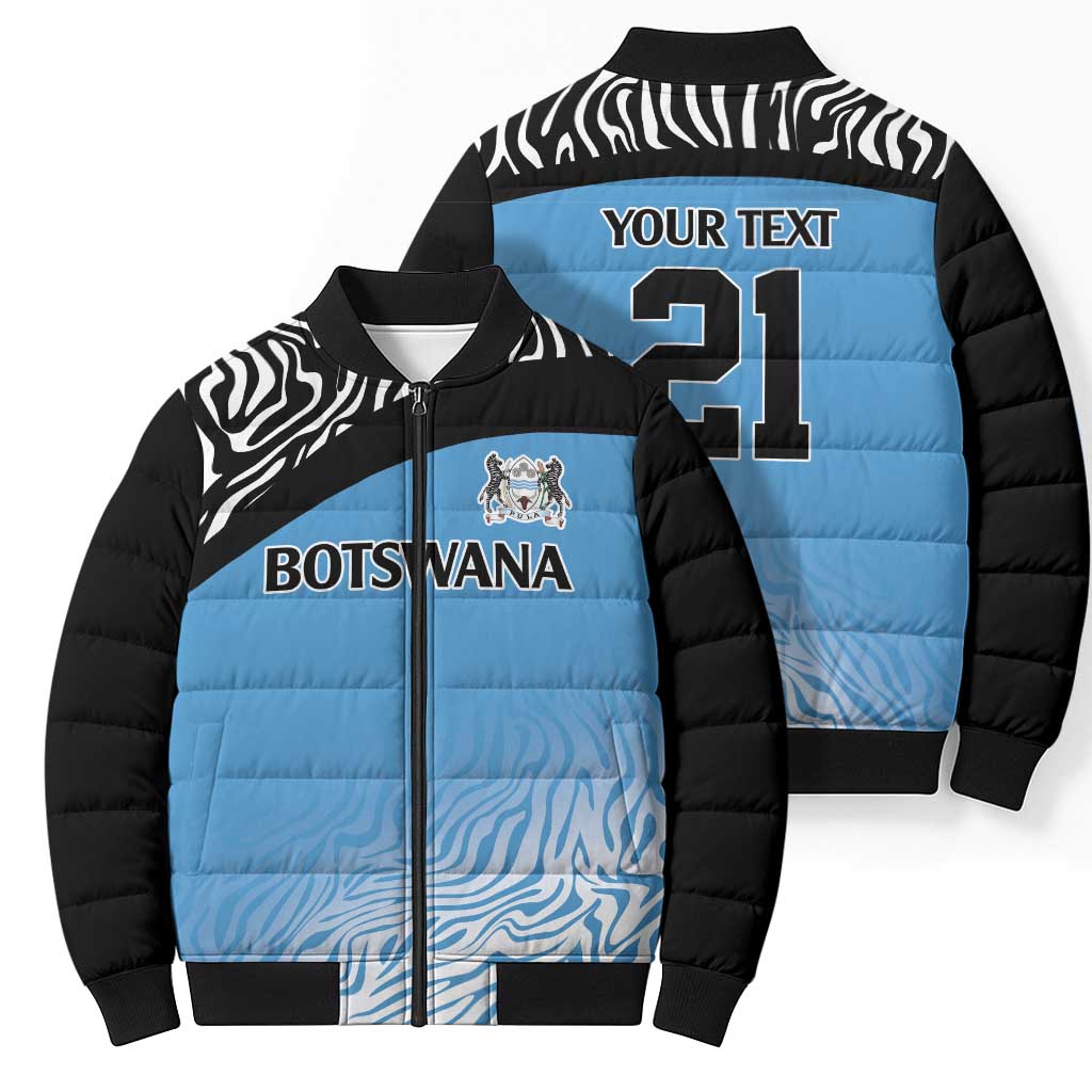 Botswana Cricket Custom Bomber Puffer Jacket Baggy Blues Zebra Skins Pattern - Wonder Print Shop