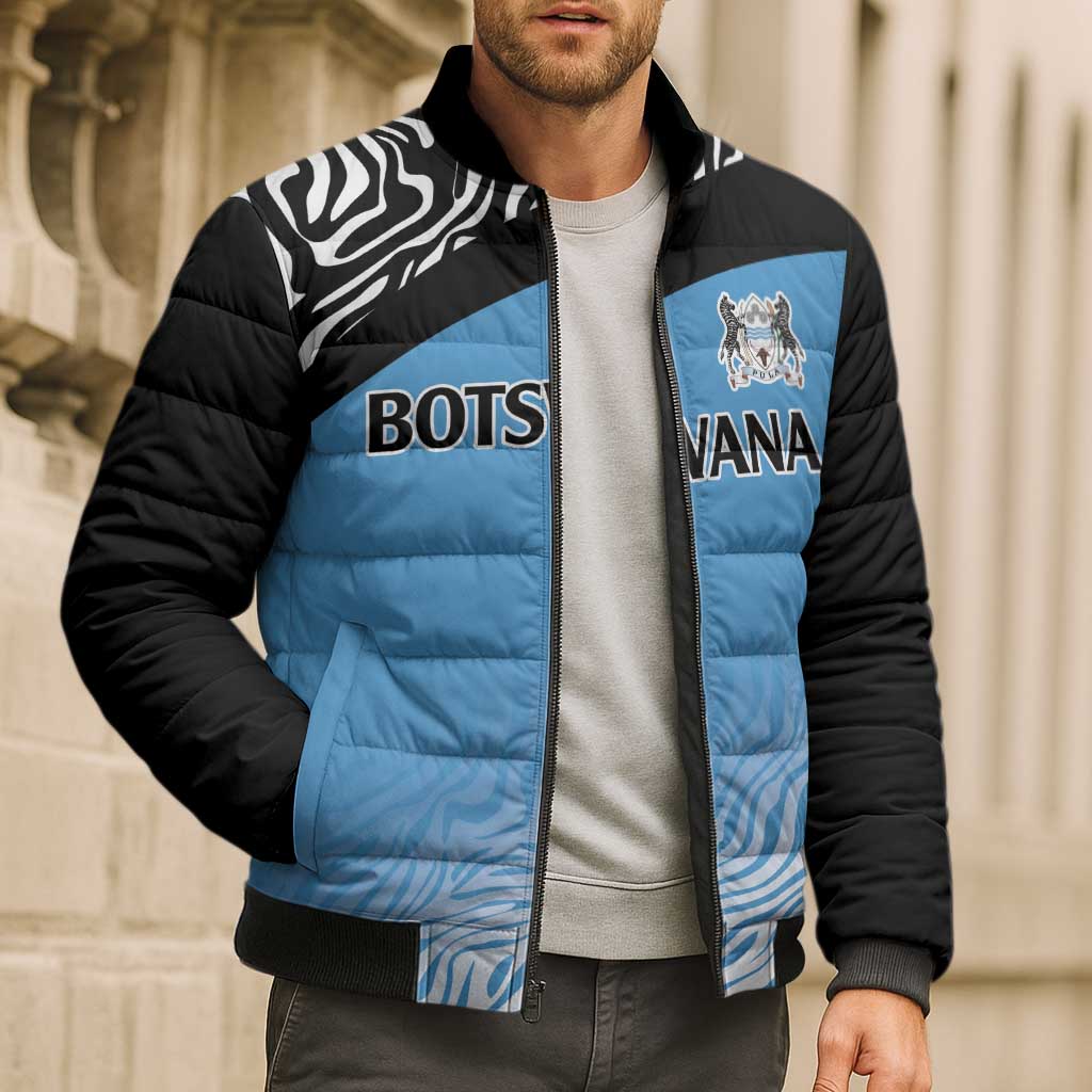 Botswana Cricket Custom Bomber Puffer Jacket Baggy Blues Zebra Skins Pattern - Wonder Print Shop