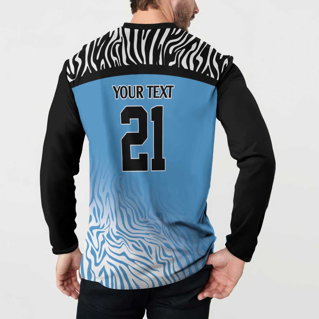 Botswana Cricket Custom Button Sweatshirt Baggy Blues Zebra Skins Pattern - Wonder Print Shop