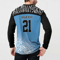 Botswana Cricket Custom Button Sweatshirt Baggy Blues Zebra Skins Pattern - Wonder Print Shop