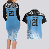 Botswana Cricket Custom Couples Matching Long Sleeve Bodycon Dress and Hawaiian Shirt Baggy Blues Zebra Skins Pattern - Wonder Print Shop