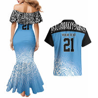 Botswana Cricket Custom Couples Matching Mermaid Dress and Hawaiian Shirt Baggy Blues Zebra Skins Pattern - Wonder Print Shop