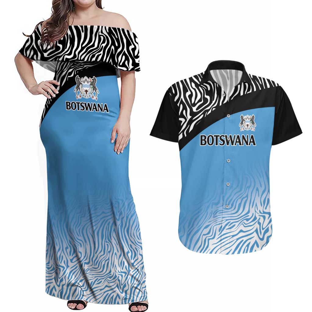 Botswana Cricket Custom Couples Matching Off Shoulder Maxi Dress and Hawaiian Shirt Baggy Blues Zebra Skins Pattern - Wonder Print Shop