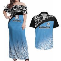 Botswana Cricket Custom Couples Matching Off Shoulder Maxi Dress and Hawaiian Shirt Baggy Blues Zebra Skins Pattern - Wonder Print Shop