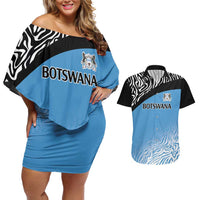 Botswana Cricket Custom Couples Matching Off Shoulder Short Dress and Hawaiian Shirt Baggy Blues Zebra Skins Pattern - Wonder Print Shop