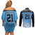 Botswana Cricket Custom Couples Matching Off Shoulder Short Dress and Long Sleeve Button Shirt Baggy Blues Zebra Skins Pattern - Wonder Print Shop
