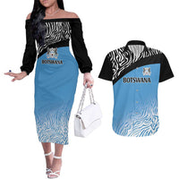 Botswana Cricket Custom Couples Matching Off The Shoulder Long Sleeve Dress and Hawaiian Shirt Baggy Blues Zebra Skins Pattern - Wonder Print Shop