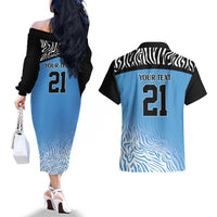 Botswana Cricket Custom Couples Matching Off The Shoulder Long Sleeve Dress and Hawaiian Shirt Baggy Blues Zebra Skins Pattern - Wonder Print Shop