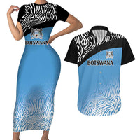 Botswana Cricket Custom Couples Matching Short Sleeve Bodycon Dress and Hawaiian Shirt Baggy Blues Zebra Skins Pattern - Wonder Print Shop