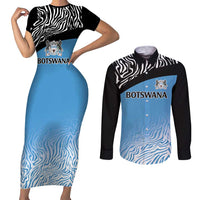 Botswana Cricket Custom Couples Matching Short Sleeve Bodycon Dress and Long Sleeve Button Shirt Baggy Blues Zebra Skins Pattern - Wonder Print Shop