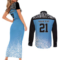 Botswana Cricket Custom Couples Matching Short Sleeve Bodycon Dress and Long Sleeve Button Shirt Baggy Blues Zebra Skins Pattern - Wonder Print Shop