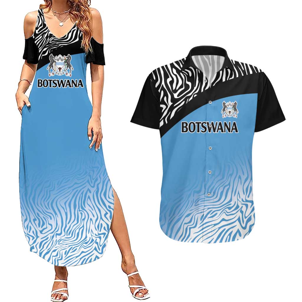 Botswana Cricket Custom Couples Matching Summer Maxi Dress and Hawaiian Shirt Baggy Blues Zebra Skins Pattern - Wonder Print Shop