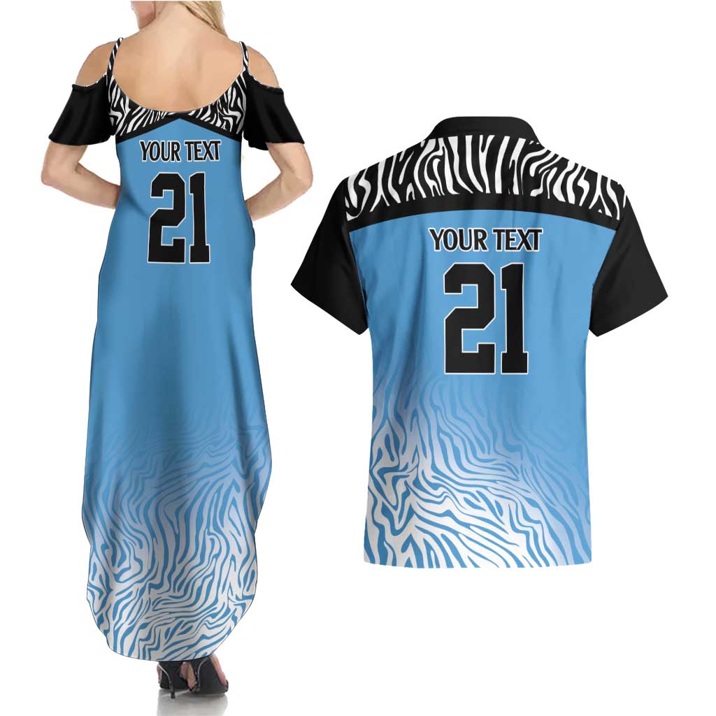 Botswana Cricket Custom Couples Matching Summer Maxi Dress and Hawaiian Shirt Baggy Blues Zebra Skins Pattern - Wonder Print Shop