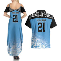 Botswana Cricket Custom Couples Matching Summer Maxi Dress and Hawaiian Shirt Baggy Blues Zebra Skins Pattern - Wonder Print Shop