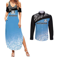 Botswana Cricket Custom Couples Matching Summer Maxi Dress and Long Sleeve Button Shirt Baggy Blues Zebra Skins Pattern - Wonder Print Shop