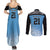 Botswana Cricket Custom Couples Matching Summer Maxi Dress and Long Sleeve Button Shirt Baggy Blues Zebra Skins Pattern - Wonder Print Shop