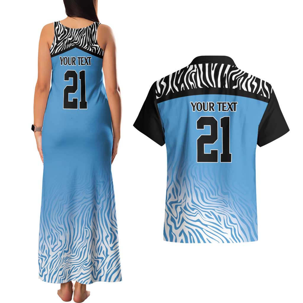 Botswana Cricket Custom Couples Matching Tank Maxi Dress and Hawaiian Shirt Baggy Blues Zebra Skins Pattern - Wonder Print Shop