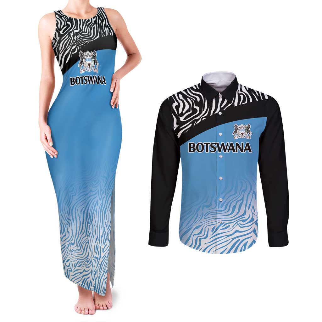 Botswana Cricket Custom Couples Matching Tank Maxi Dress and Long Sleeve Button Shirt Baggy Blues Zebra Skins Pattern - Wonder Print Shop