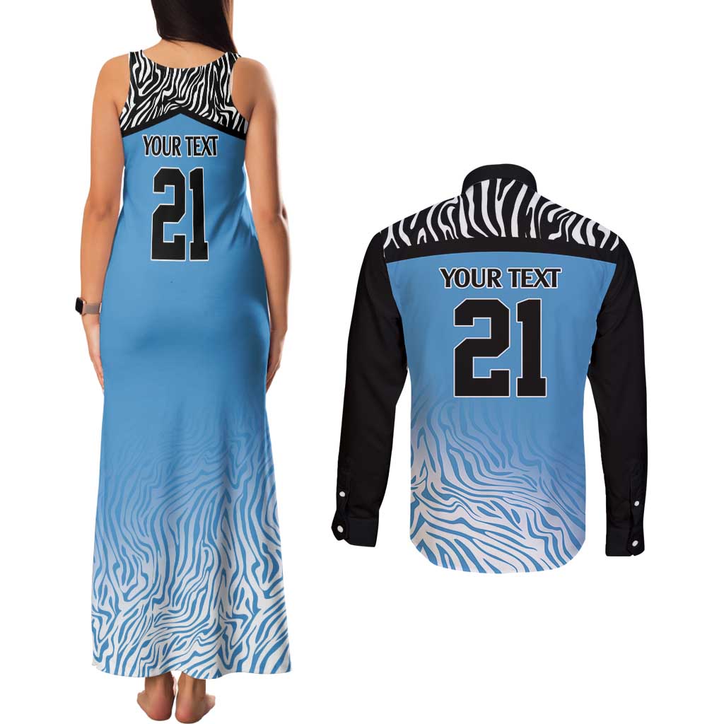 Botswana Cricket Custom Couples Matching Tank Maxi Dress and Long Sleeve Button Shirt Baggy Blues Zebra Skins Pattern - Wonder Print Shop