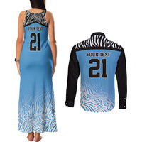 Botswana Cricket Custom Couples Matching Tank Maxi Dress and Long Sleeve Button Shirt Baggy Blues Zebra Skins Pattern - Wonder Print Shop