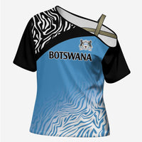 Botswana Cricket Custom Cross Shoulder Shirt Baggy Blues Zebra Skins Pattern - Wonder Print Shop