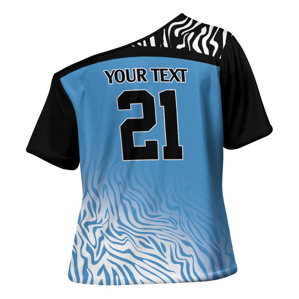 Botswana Cricket Custom Cross Shoulder Shirt Baggy Blues Zebra Skins Pattern - Wonder Print Shop