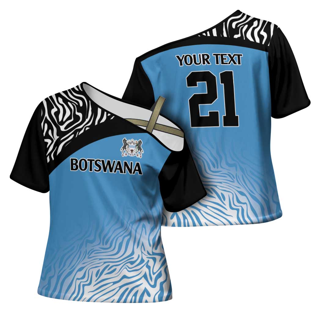 Botswana Cricket Custom Cross Shoulder Shirt Baggy Blues Zebra Skins Pattern - Wonder Print Shop